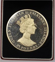 1985 Falkland Islands 20 Pound Silver Proof.