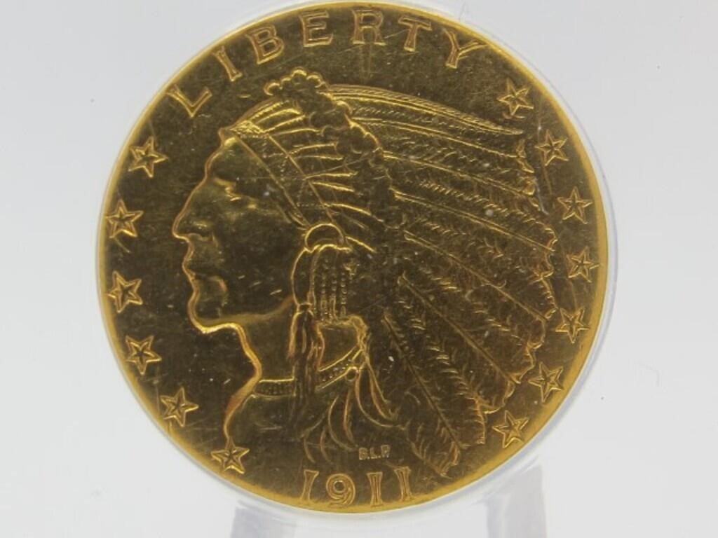 1911 $2.50 INDIAN HEAD GOLD AU50 ANACS GRADED