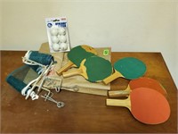 Ping pong net, paddles, balls