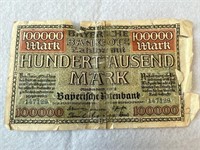 Bayernche Banknote  Zahlbar Mit 100000 Mark
