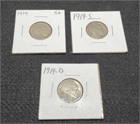 1919-P,D,S Buffalo Nickels