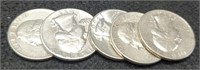 (5) AU Washington Silver Quarters: 1958-D,