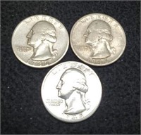 1945-P,D,S Washington Silver Quarters XF/AU