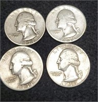 (4) XF Washington Silver Quarters: 1939-D,