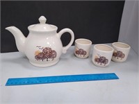 Ceramic Tea Pitcher & Cups With Damage