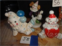 3 Ceramic Clowns (3.5"-4" tall)