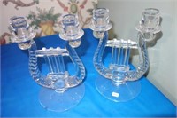 PAIR CRYSTAL LYRE CANDLE HOLDERS