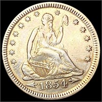 1854 Arws Seated Liberty Quarter NEARLY