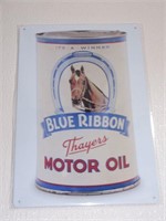 Blue Ribbon Motor Oil Tin Sign 12x8"