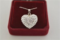 White Sapphire Pave Heart Necklace