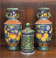 Three Handpainted Foliate & Fruit Motif Pieces