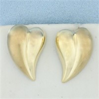 Satin and High Polish Heart Earrings in 14k Yellow