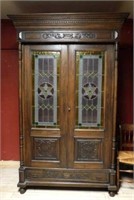 Henri II Style Stained Glass Bookcase.