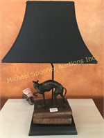 BRONZE DOG AND BOOK TABLE LAMP