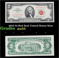 1963 $2 Red Seal United States Note Grades Choice