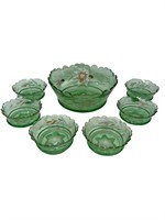 Green depression glass berry bowl set