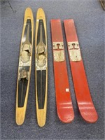 (2) Set of Vintage Wooden Water Skis, L - 67" & 60