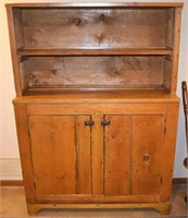 Antique Primitive Pine Cupboard w/ Upper Shelves