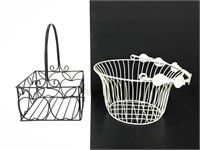 Pair of black & white metal wire baskets