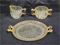 VINTAGE JEANNETTE CLEAR GLASS GOLD TRIM RIBBED ...