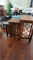 Nesting Tables with Stain Glass Side  Three Total