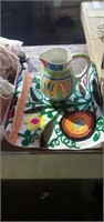Mexican knit table runner,  and pitcher