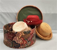 Decorative Box w/ 3 Vintage Hats; Suitcase dolley;