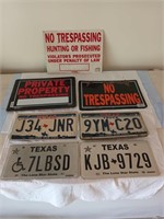 Assorted no trespassing signs, Texas license