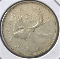 Silver 1963 Canadian quarter