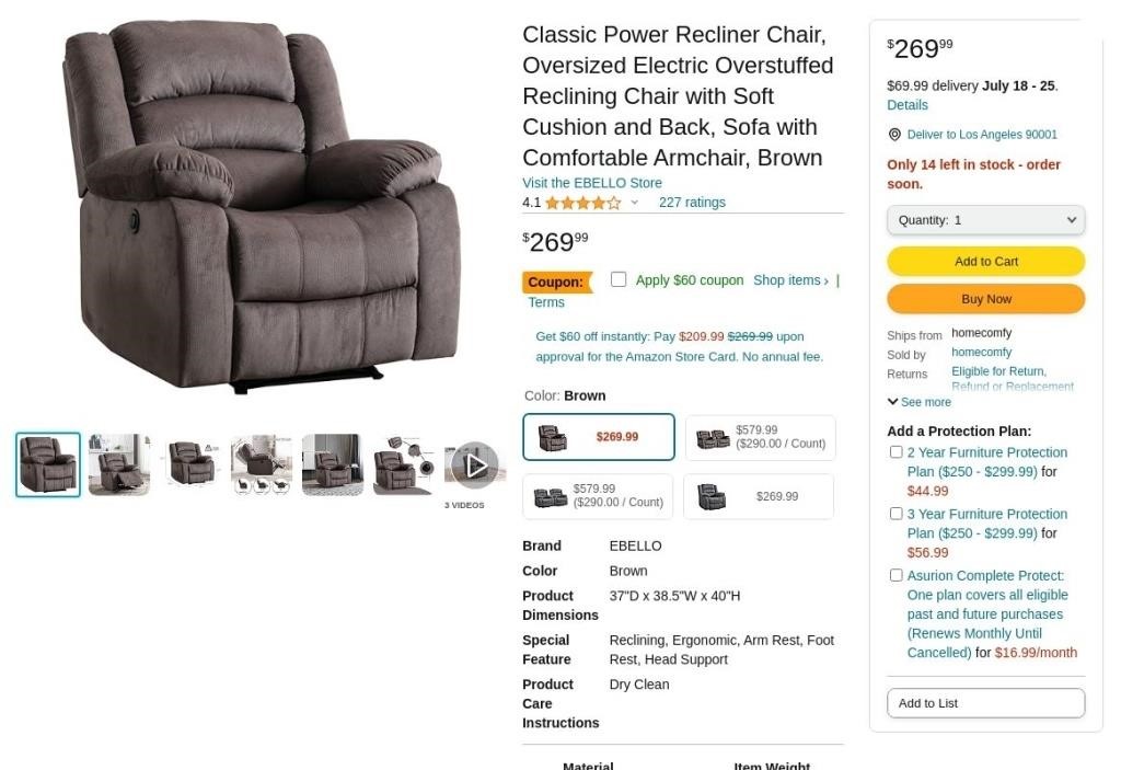 FM8721  Classic Electric Recliner Chair, Oversized