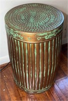 Patinated Copper Look Drum Plant Pedestal Stand