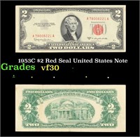 1953C $2 Red Seal United States Note Grades vf++