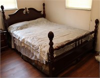 Vintage Solid Wood Queen Bed w/ Frame