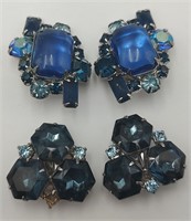 2 Pairs of Vintage Blue Ear Clips