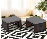 Wicker Outdoor Ottoman with Sunbrella® Cushion (S)