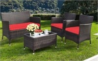 4PCS Rattan Patio Furniture Set - Red