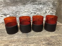 4 Red Glasses with leather covers