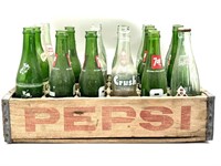 Wood Pepsi Crate with 7Up, Dr. Pepper, Coca-Cola,