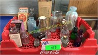 Vintage glass bottles/elixirs, coca-Cola tray
