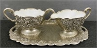 Vtg Enamel Lined Silver Plate Cream/Sugar Set