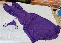 vtg LONG PURPLE NEGLIGEE w/ THONG,-(a