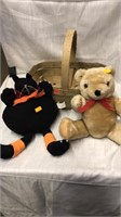 Basket with black cat & teddy bear