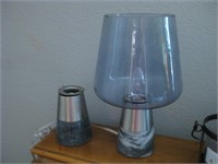 13" Tall Marble Base Glass Shade Lamp Works.