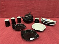 Hall China, 11 Black Pieces: Stream line Teapot;