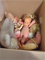 Box of vintage dolls and raggedy ann