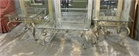 3 Pcs Metal Patio Table Set w/ Beveled Glass Tops
