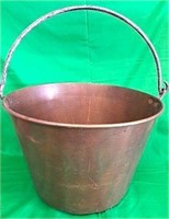 VERY LARGE COPPER BUCKET W HANDLE 17" W 11" TALL