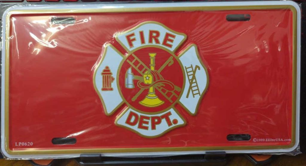 USA made metal license plate fire department