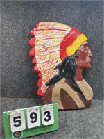15" Tall Hand Painted Chalk Indian Head