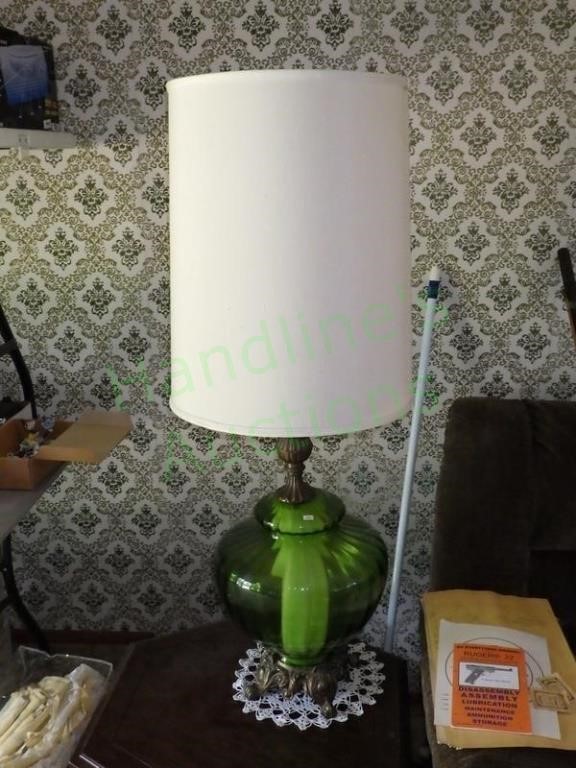 MCM Metal & Blown Green Glass Table Lamp